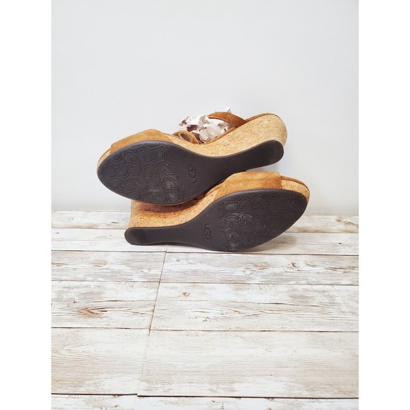 Womens UGG Jullita Brown Suede Cork Wedge Heels Open Toe Sandal Size 8 - Picture 9 of 9